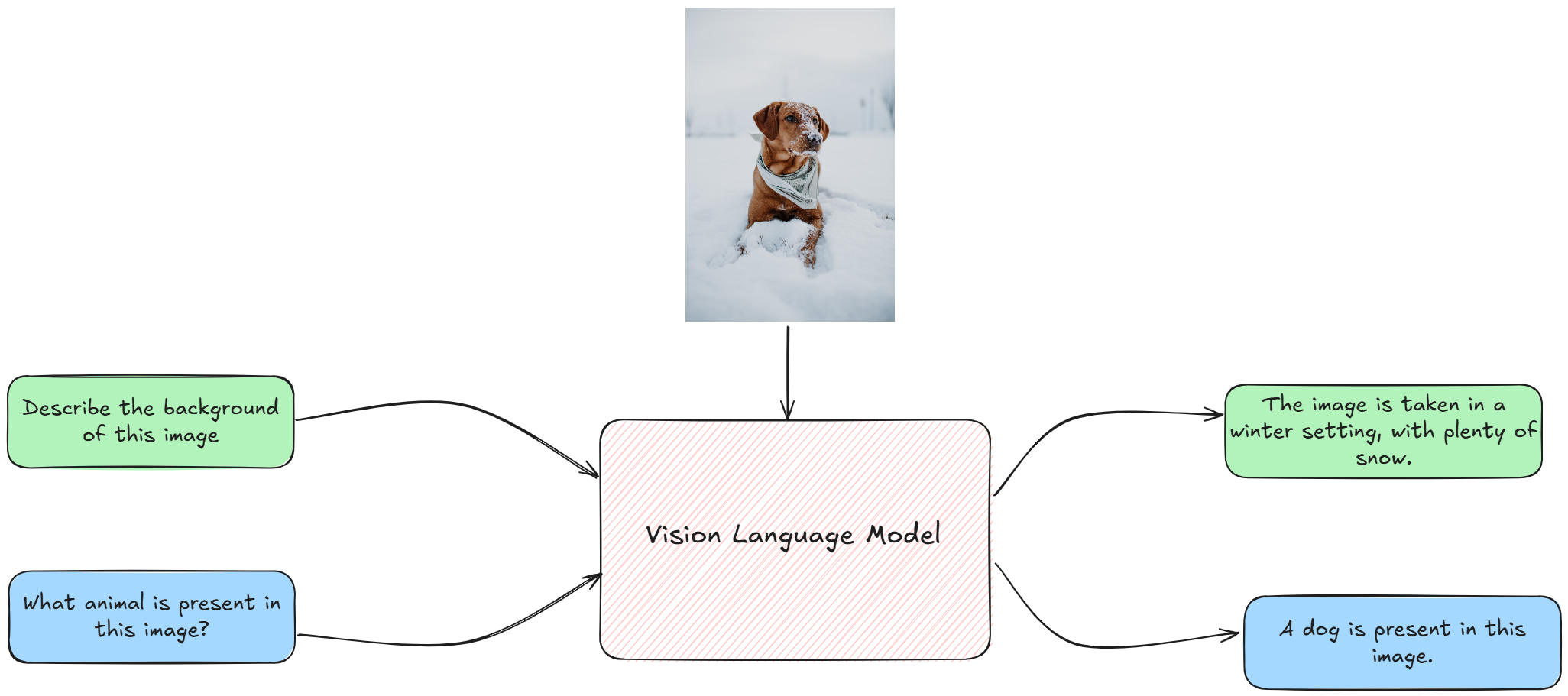 High Level Overview of VLMs. The picture of the cute dog is from Josh Frenette on Unsplash. This image is inspired by the representation of VLMs provided in this blog from HuggingFace (https://huggingface.co/blog/vlms) (Overall Image By Author)